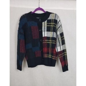 RD Style Conscious Patchwork Plaid Knit Cardigan Sweater S Unisex Cozy Academia